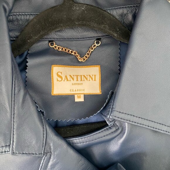 Santinni Navy Leather Trench Coat (Size Medium) - Picture 3 of 8